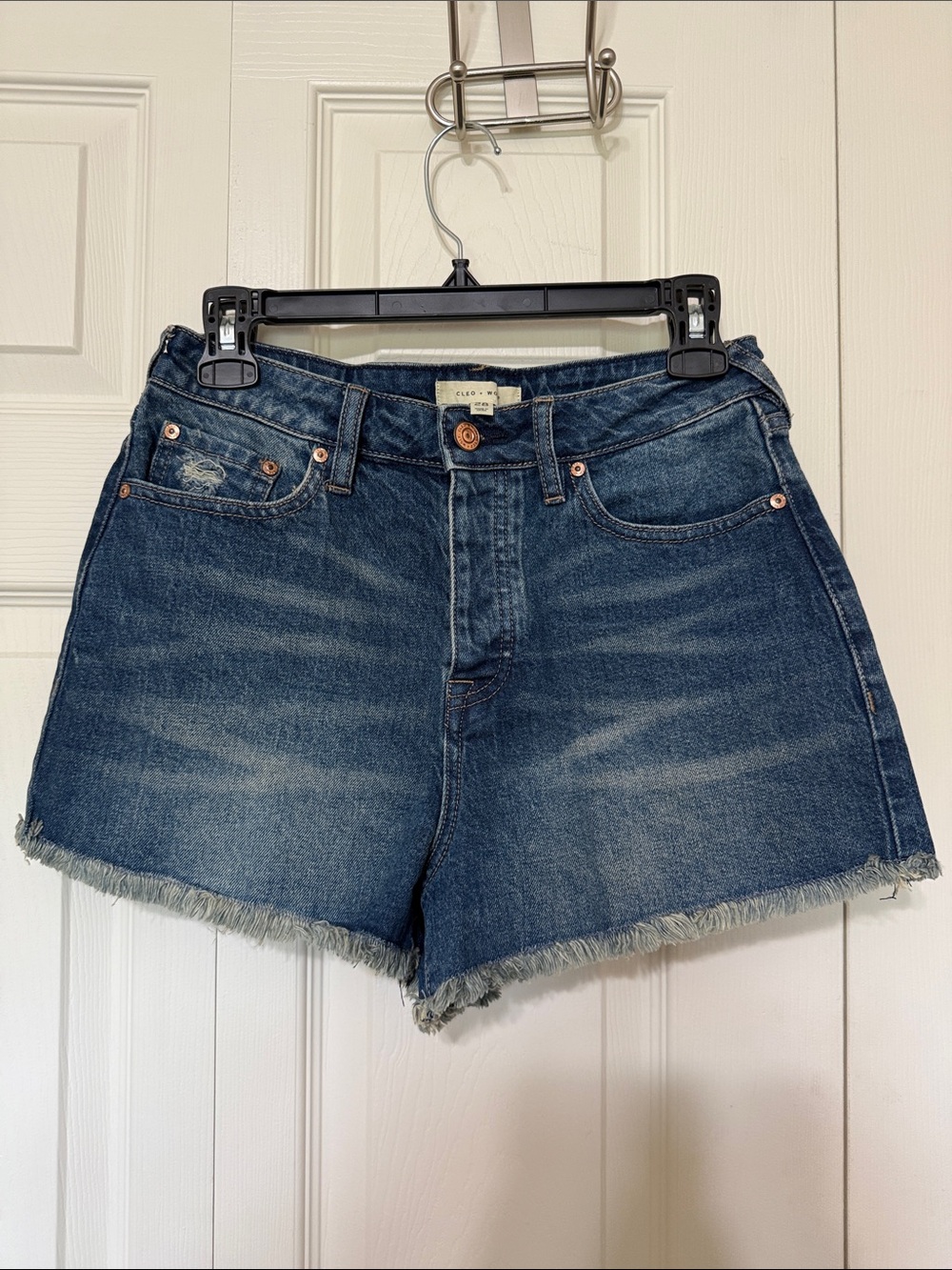 Dark Blue Distressed Denim Cutoff Shorts by